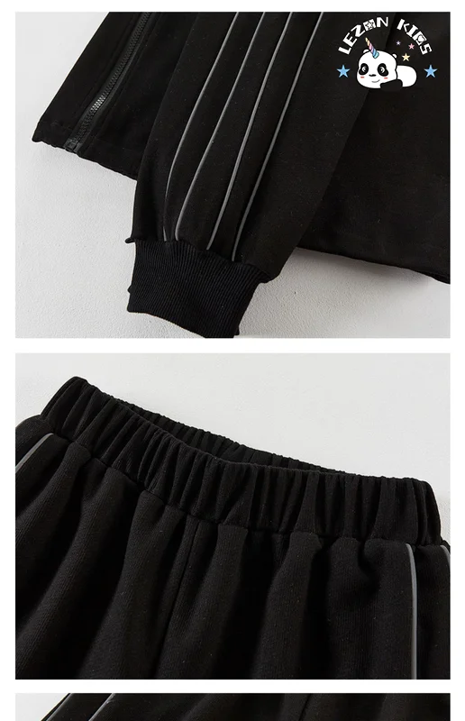 LEZONKIDS - Reflective Strip Kids Two-piece Set Zipper-up Jacket Casual Trousers Girls Sports Suit